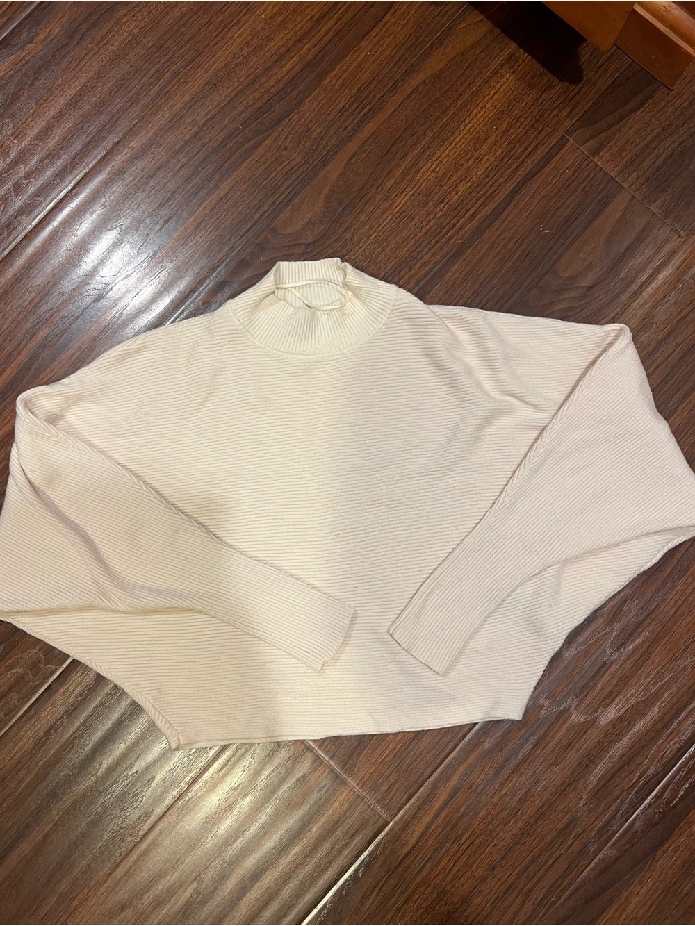 Zara Cream Ribbed Cowl Turtleneck Sweater dolman sleeve